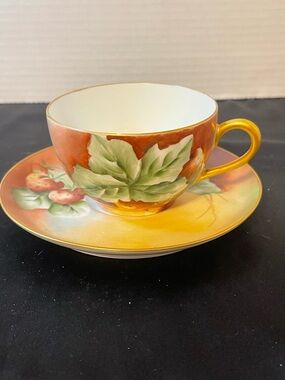 Hand-Painted Strawberry Teacup with Saucer